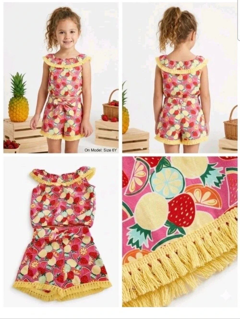 NWT Wonder Nation Toddler Girls Fruit Print 2-Piece Short Set Fringe Size 4T